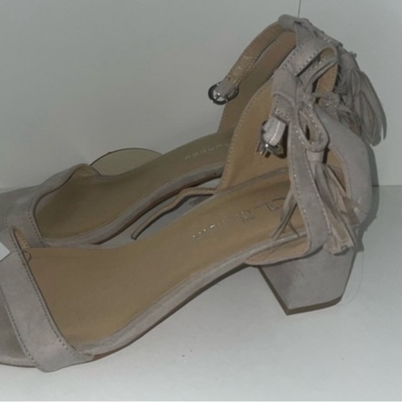 Gray tassel heels gray suede heels block heels ankle strap heels - Picture 5 of 10